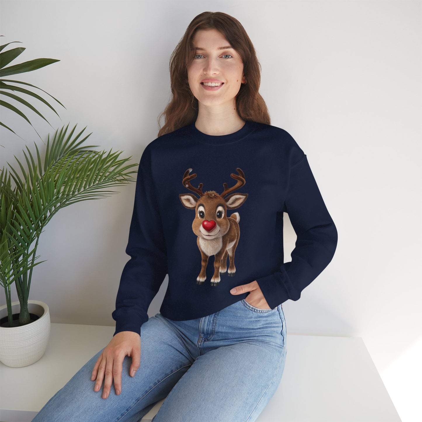Adorable Reindeer Sweatshirt, Cozy Holiday Wear, Christmas Gift, Winter Outfit, Cute Crewneck