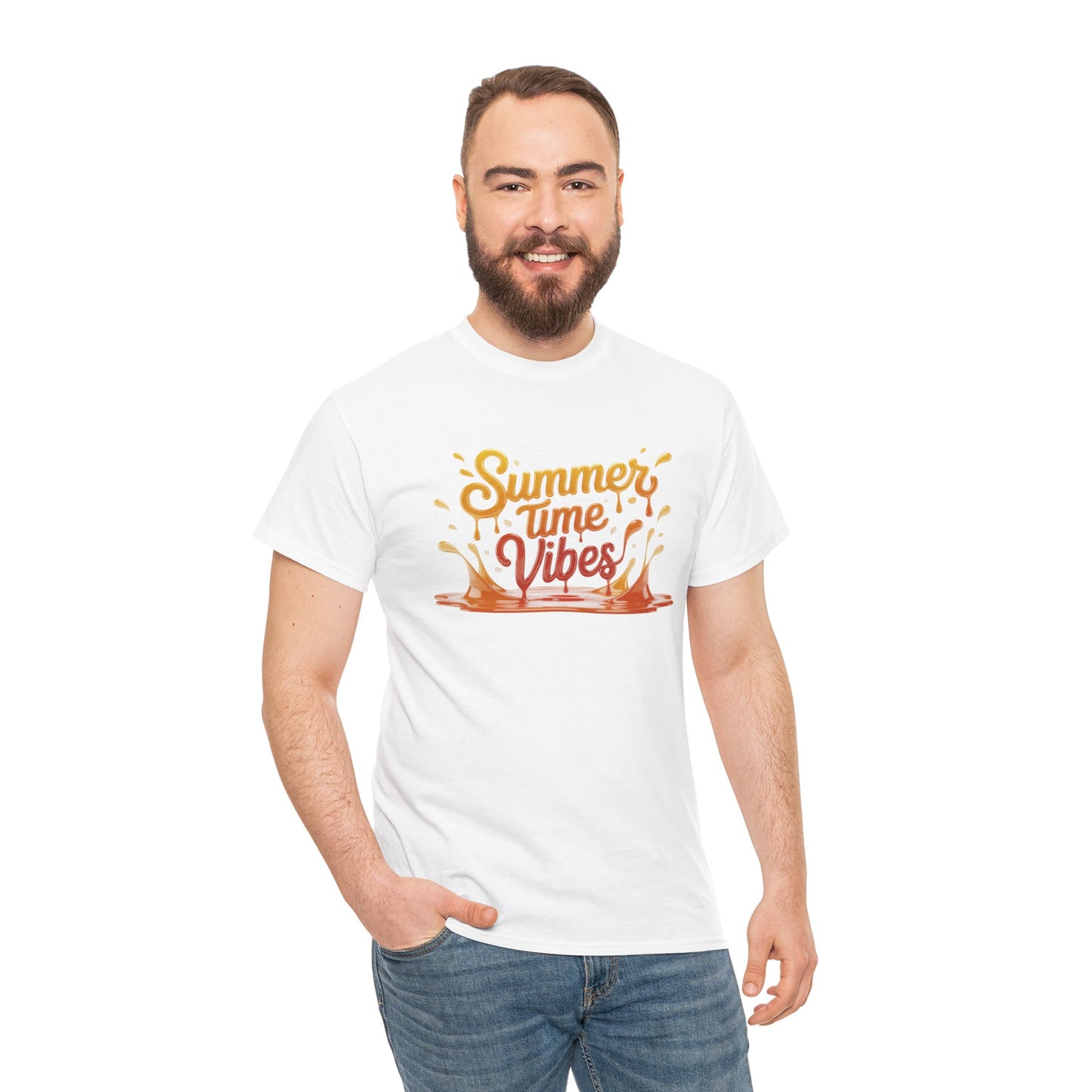 Summer Time Vibes Unisex Heavy Cotton Tee, Casual Summer Clothing, Beachwear, Vacation Top, Gift for Friends