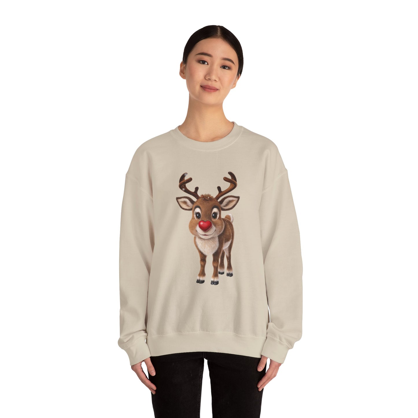Adorable Reindeer Sweatshirt, Cozy Holiday Wear, Christmas Gift, Winter Outfit, Cute Crewneck