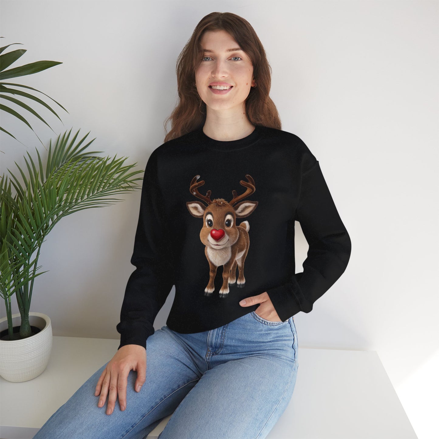 Adorable Reindeer Sweatshirt, Cozy Holiday Wear, Christmas Gift, Winter Outfit, Cute Crewneck
