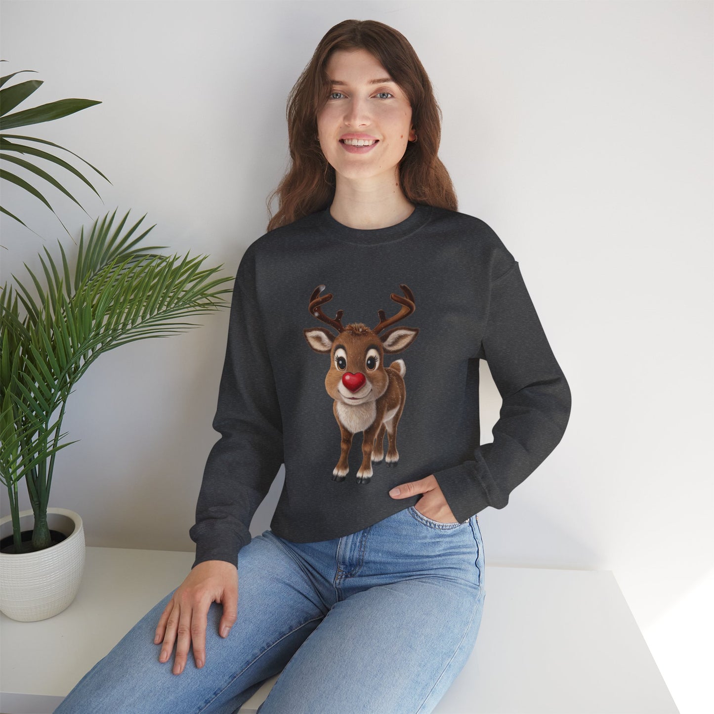 Adorable Reindeer Sweatshirt, Cozy Holiday Wear, Christmas Gift, Winter Outfit, Cute Crewneck