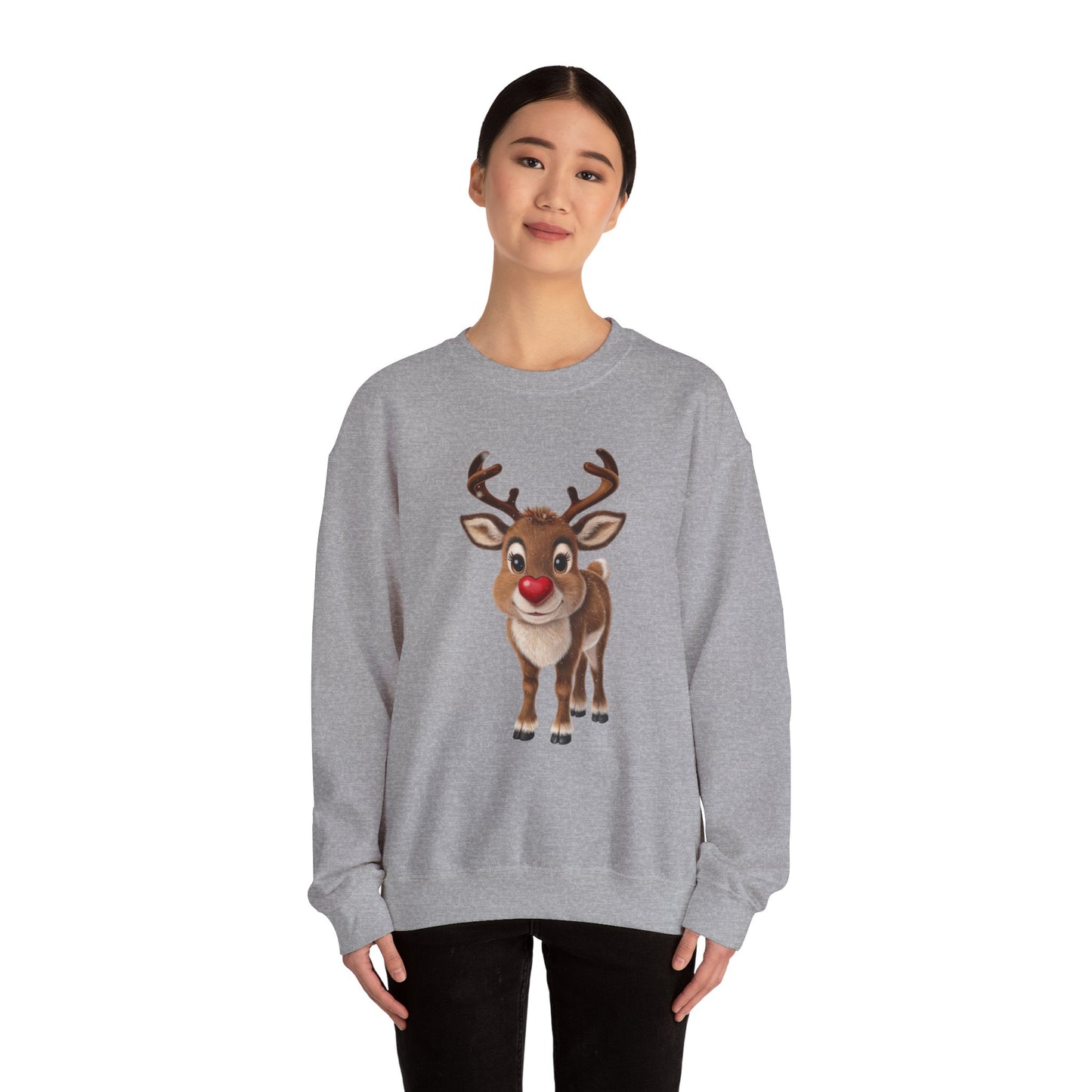 Adorable Reindeer Sweatshirt, Cozy Holiday Wear, Christmas Gift, Winter Outfit, Cute Crewneck