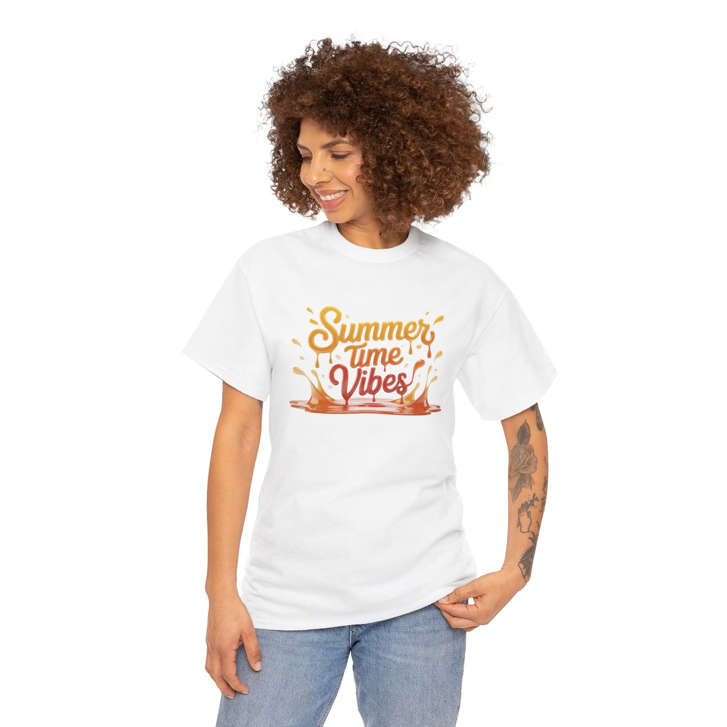 Summer Time Vibes Unisex Heavy Cotton Tee, Casual Summer Clothing, Beachwear, Vacation Top, Gift for Friends